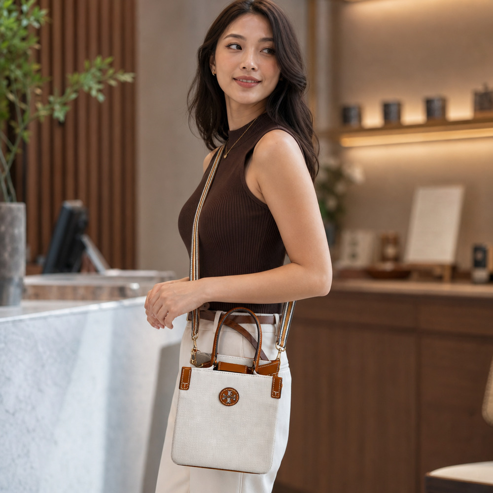 Tory Burch Blake Canvas Bucket Bag โ Natural & Classic Cuoio - NWOT - Picture 7 of 7